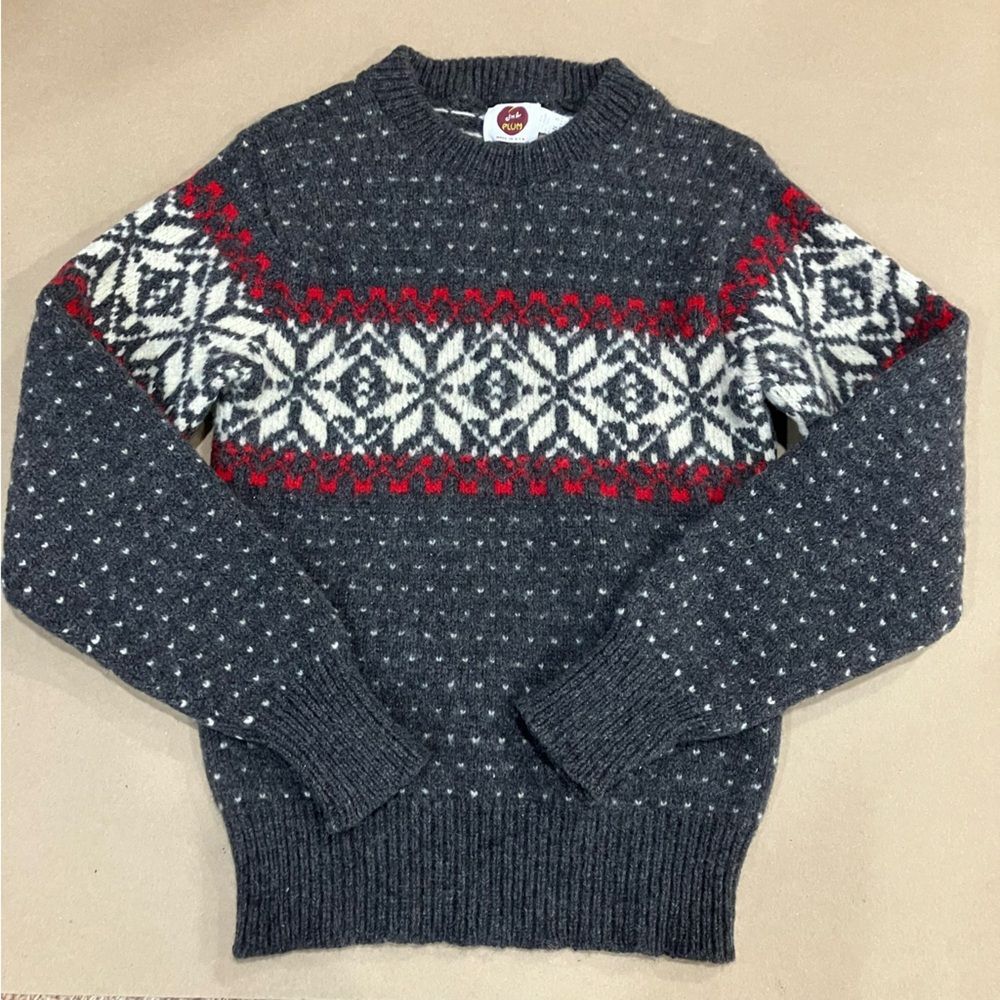 Jma Plum Vintage Wool Fair Isle Grandpacore Christmas Winter Sweater Small USA